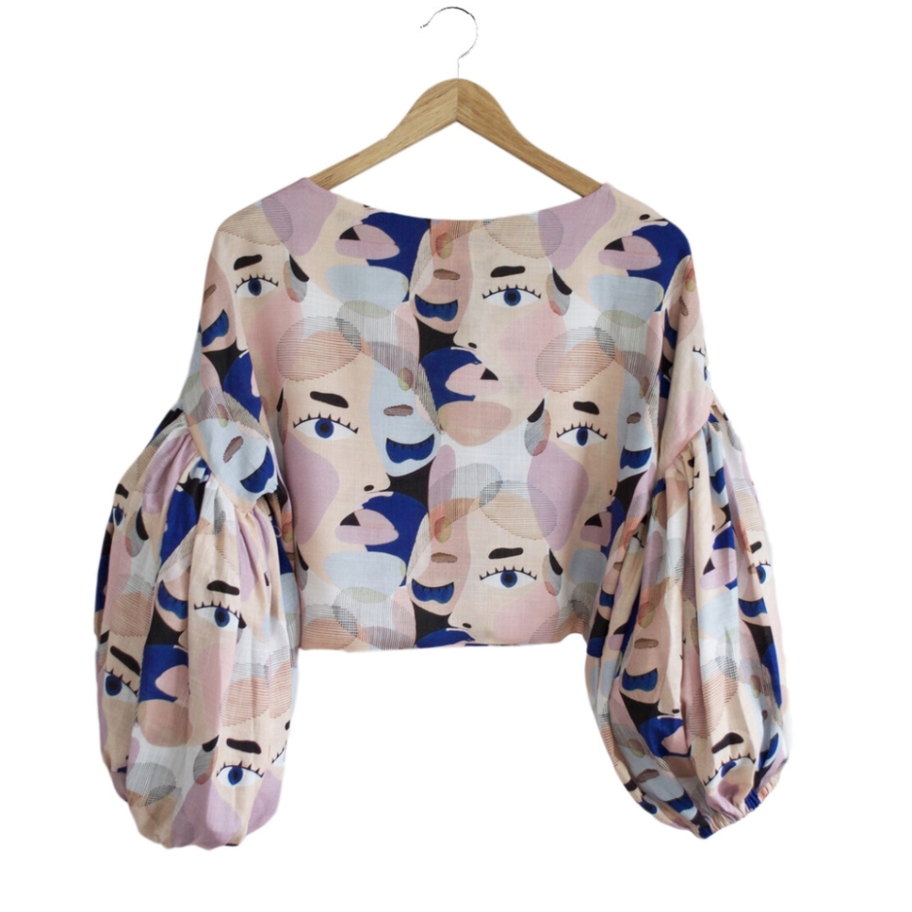 Abstract Face Print Women's Blouse